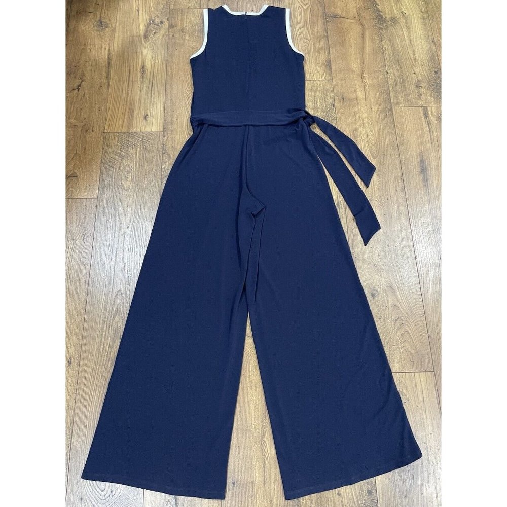 Ralph Lauren Navy Sleeveless Wide-Leg Jumpsuit with White Trim - Picture 7 of 14